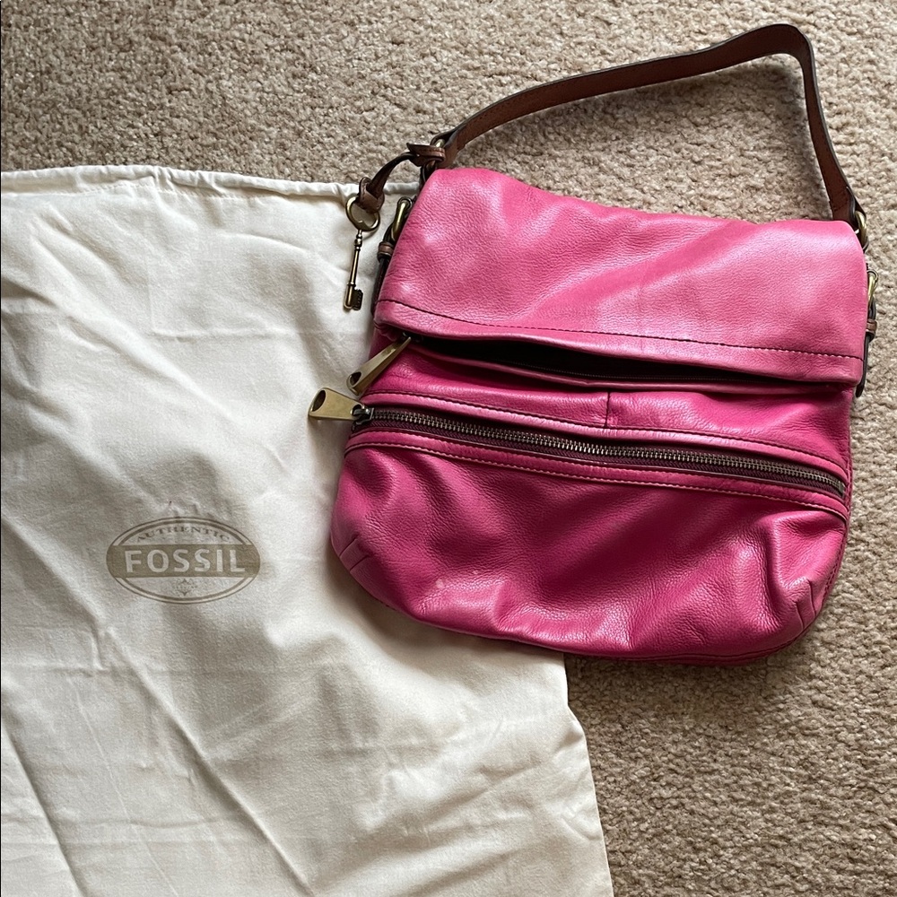 Fossil Fuchsia Leather Shoulder Bag